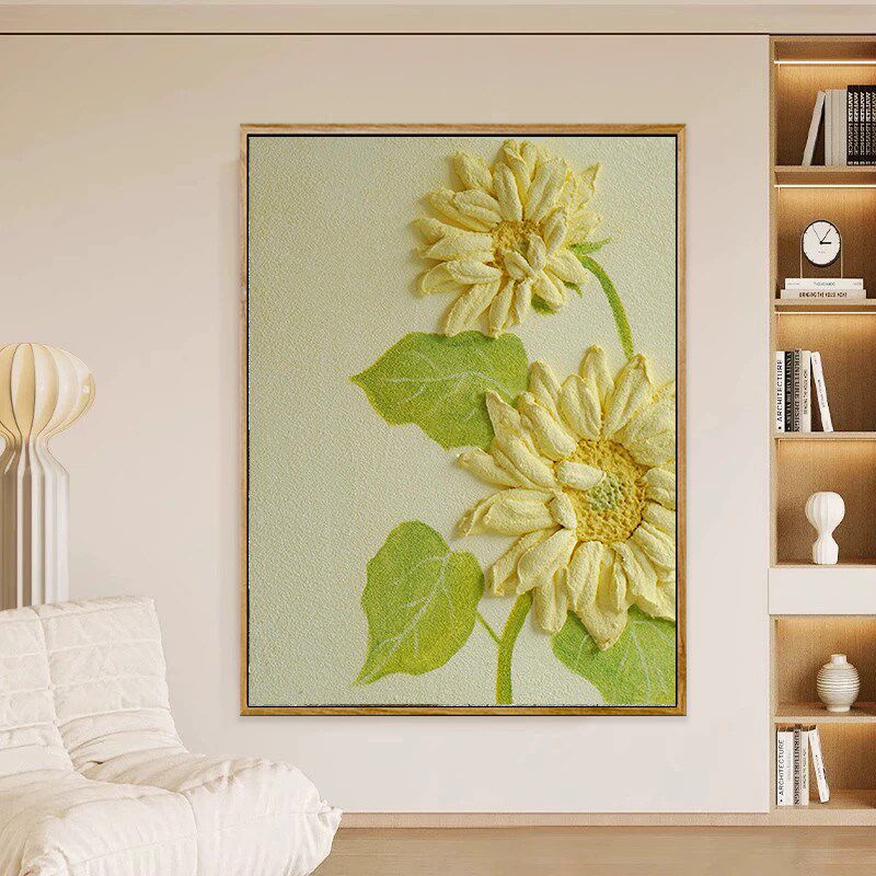 奶油风花卉立体肌理画diy石英砂数字油画丙烯填色手工填充装饰画