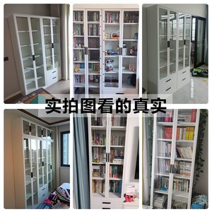 轩恩环保钢制书柜学生家用客厅置物落地防尘带玻璃门儿童组合书架