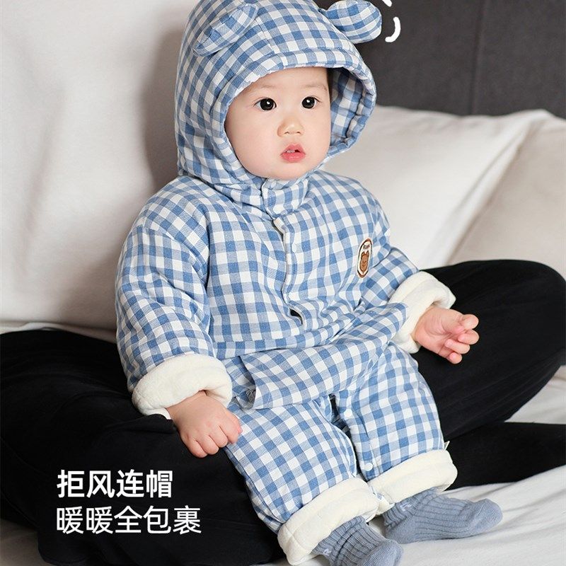 冬季宝宝外出服24新款洋气婴儿衣服夹棉加绒冬装棉衣婴童连体爬服