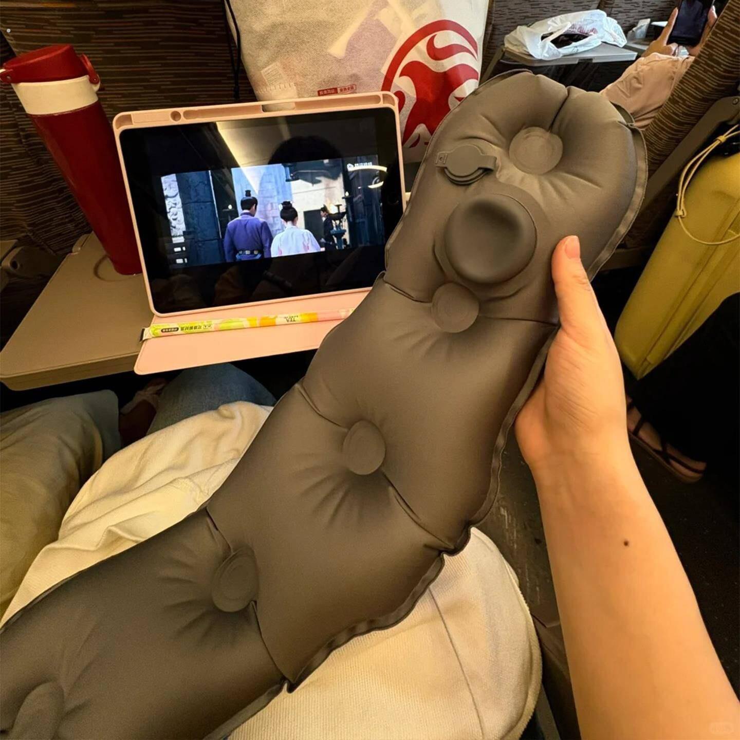 旅行座椅靠垫护腰腰枕高铁汽车腰枕办公椅充气腰垫久坐睡觉神器