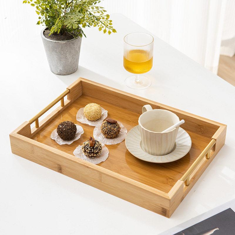 现代简约手提竹制托盘家用饭厅茶具茶盘长方形糕点茶托盘新式茶盘