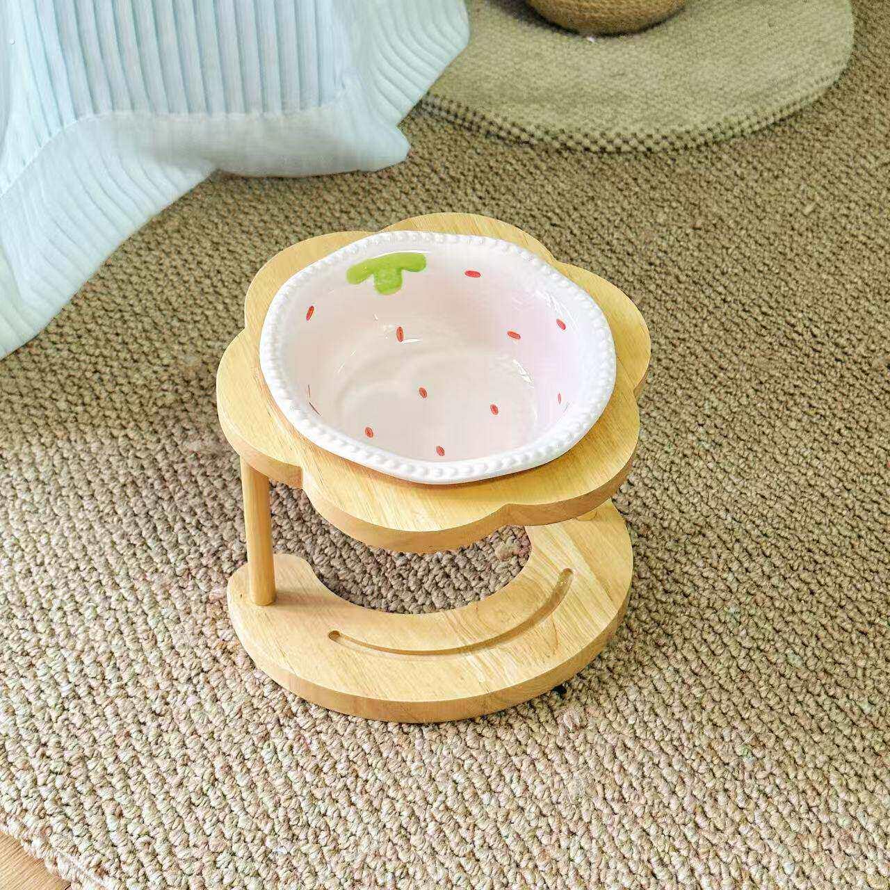 猫碗陶瓷高脚木架斜口保护颈椎狗碗狗食盆不易打翻宠物水碗增高架