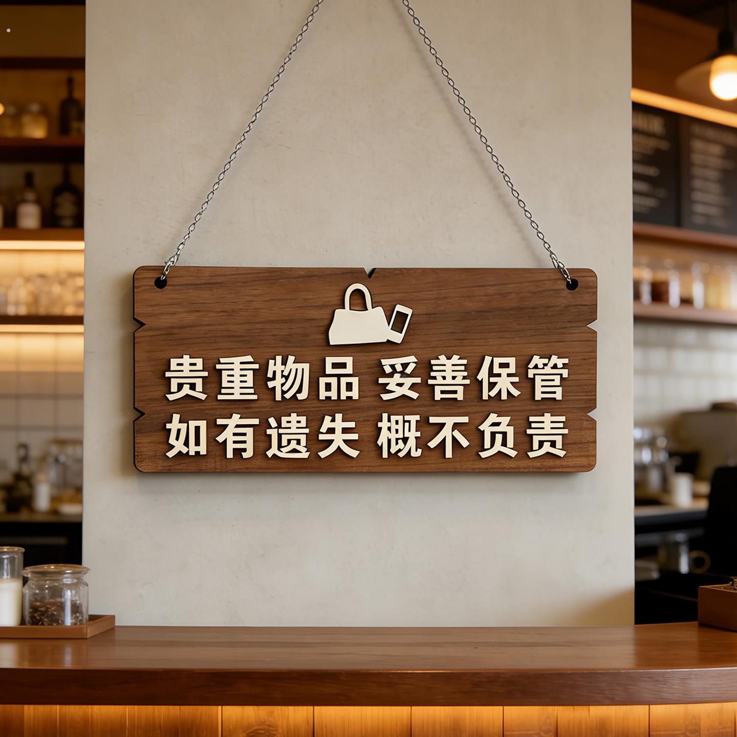 实木贵重物品妥善保管警示牌服装店酒店餐厅公共场所提示牌标语牌