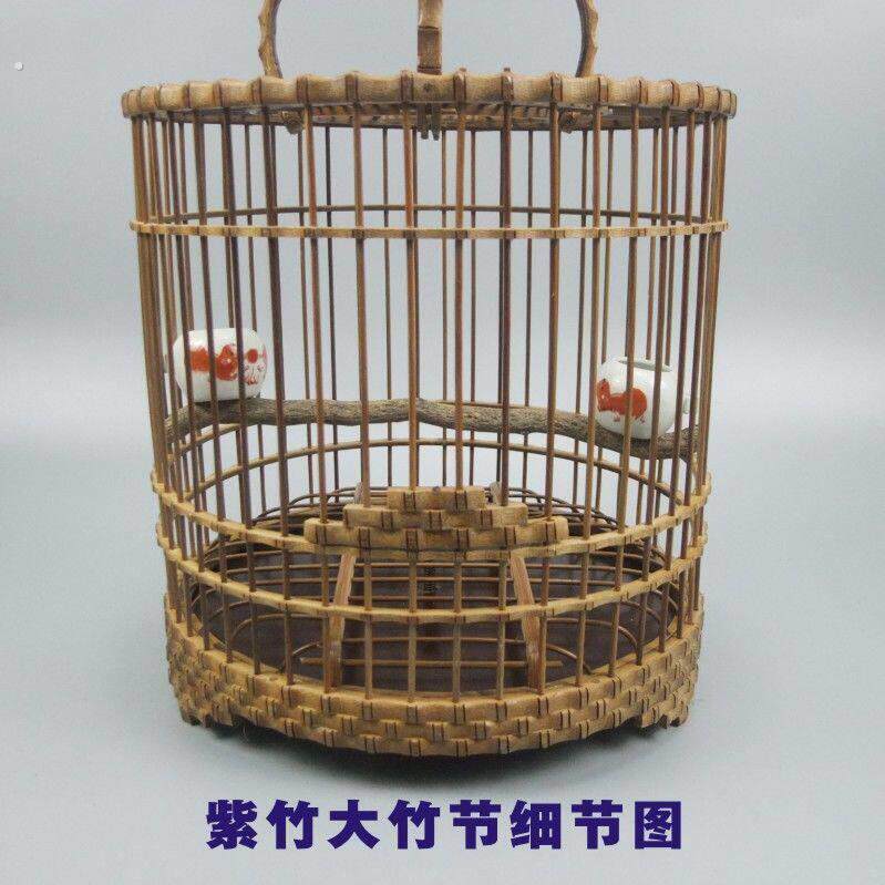 麻料鸟笼蜡嘴笼全雕刻竹节麻料笼杂鸟笼相思竹制圆鸟笼子四喜鸟笼