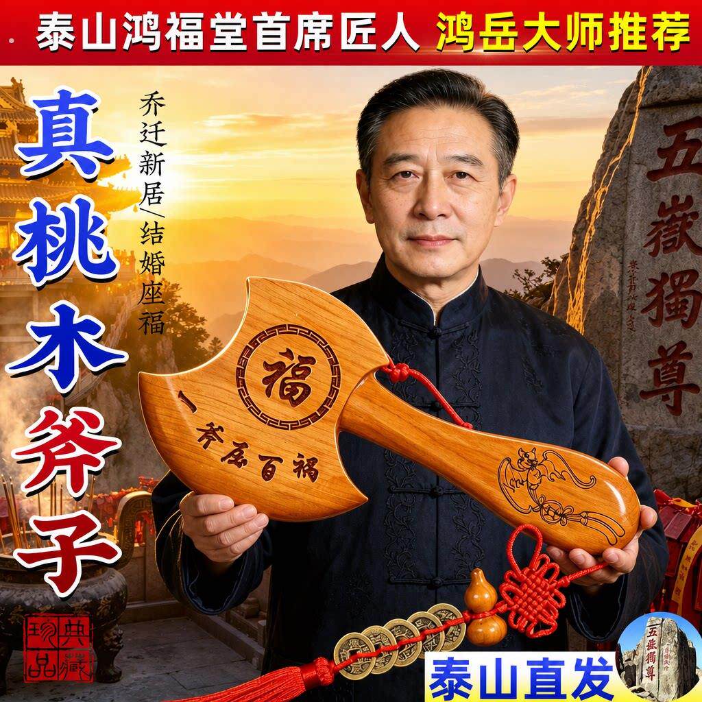 桃木斧子挂件小斧头木雕结婚坐福家居纯正搬家乔迁新居挂门口摆件