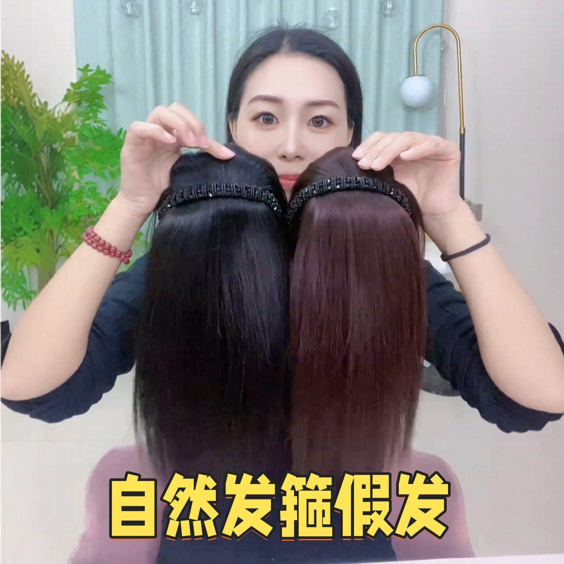 假发中老年女妈妈款头顶发箍遮白发补发片带刘海头饰显年轻假发套