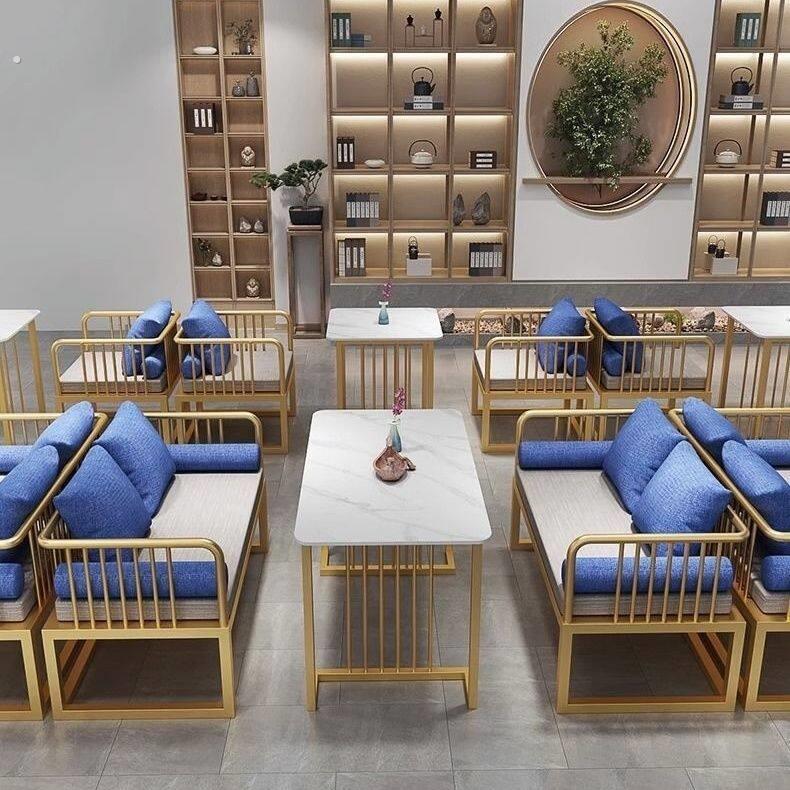 餐厅卡座新中式茶楼酒店大堂足浴会所休息区民宿休闲沙发桌椅组合