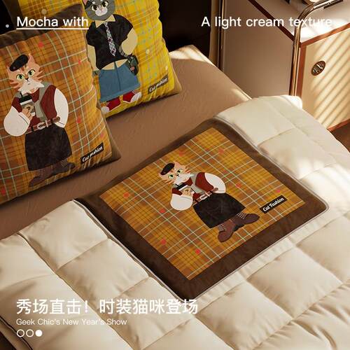 喵吉先生中古风两用抱枕被子二合一办公午休毯靠垫车载折叠空调被