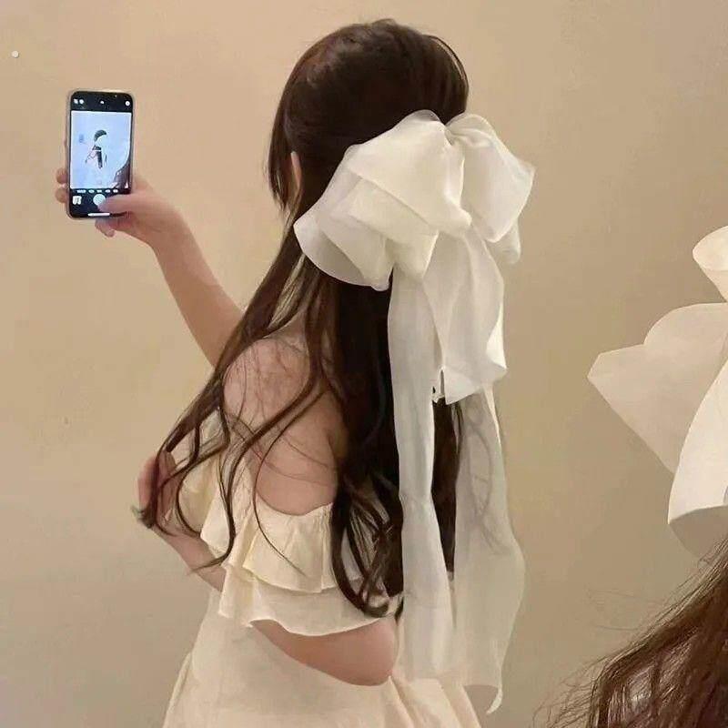 在逃公主发饰超仙气质发夹大蝴蝶结头饰后脑勺弹簧发夹长版飘带发