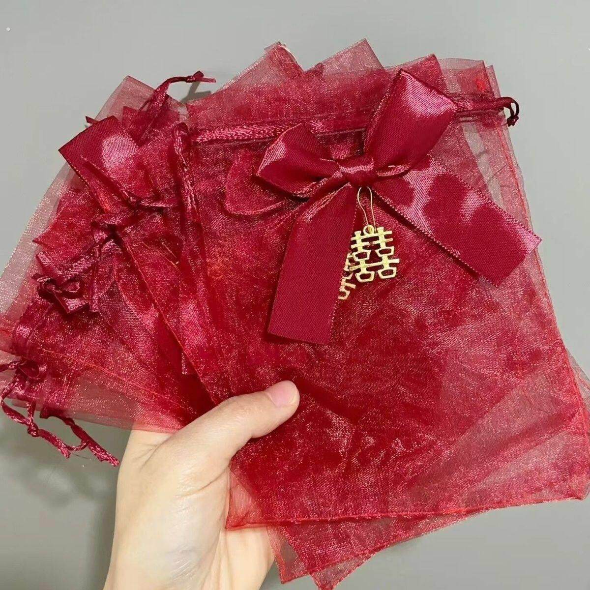 结婚专用喜袋纱袋高档糖果袋红色抽绳袋喜糖满月婚庆袋子