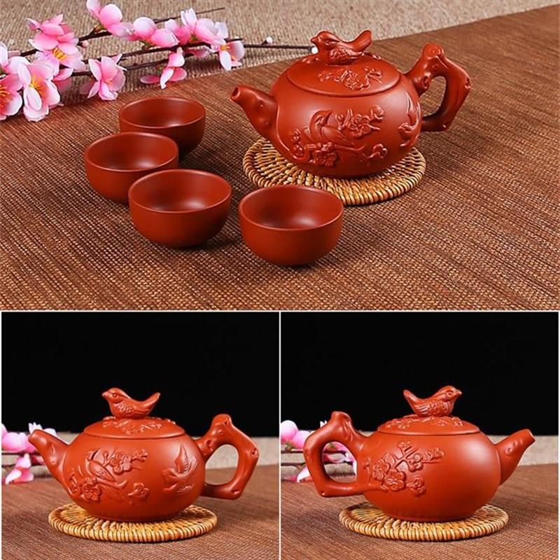 纸沙壶 紫砂手工茶壶滤小泡茶壶陶瓷茶具茶壶套装送4杯倒把红色