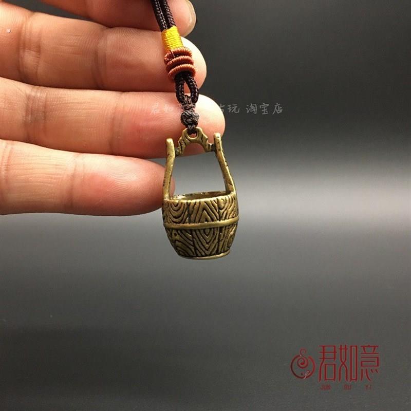 复古小铜件 黄铜迷你小水桶挂件全铜小木桶铜水桶钥匙扣
