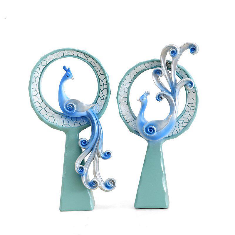 欧式创意孔雀树脂工艺品摆件家居客厅电视整体橱柜婚房轻奢新居装
