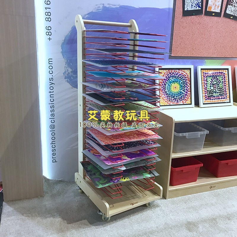 儿童多功能美术推车幼儿园抽屉式美劳移动收纳柜晾纸架美劳室教具