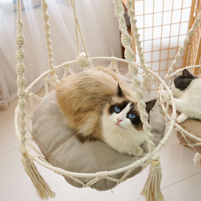 吊篮猫窝夏季幼猫挂式纯手工编织猫咪网兜四季通用猫床网红秋千窝