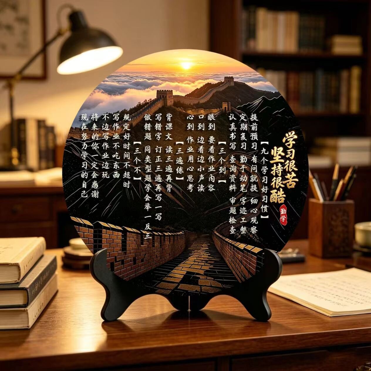 学习很苦坚持很酷教学展板励志装饰画摆件玄关书房客厅装饰摆台