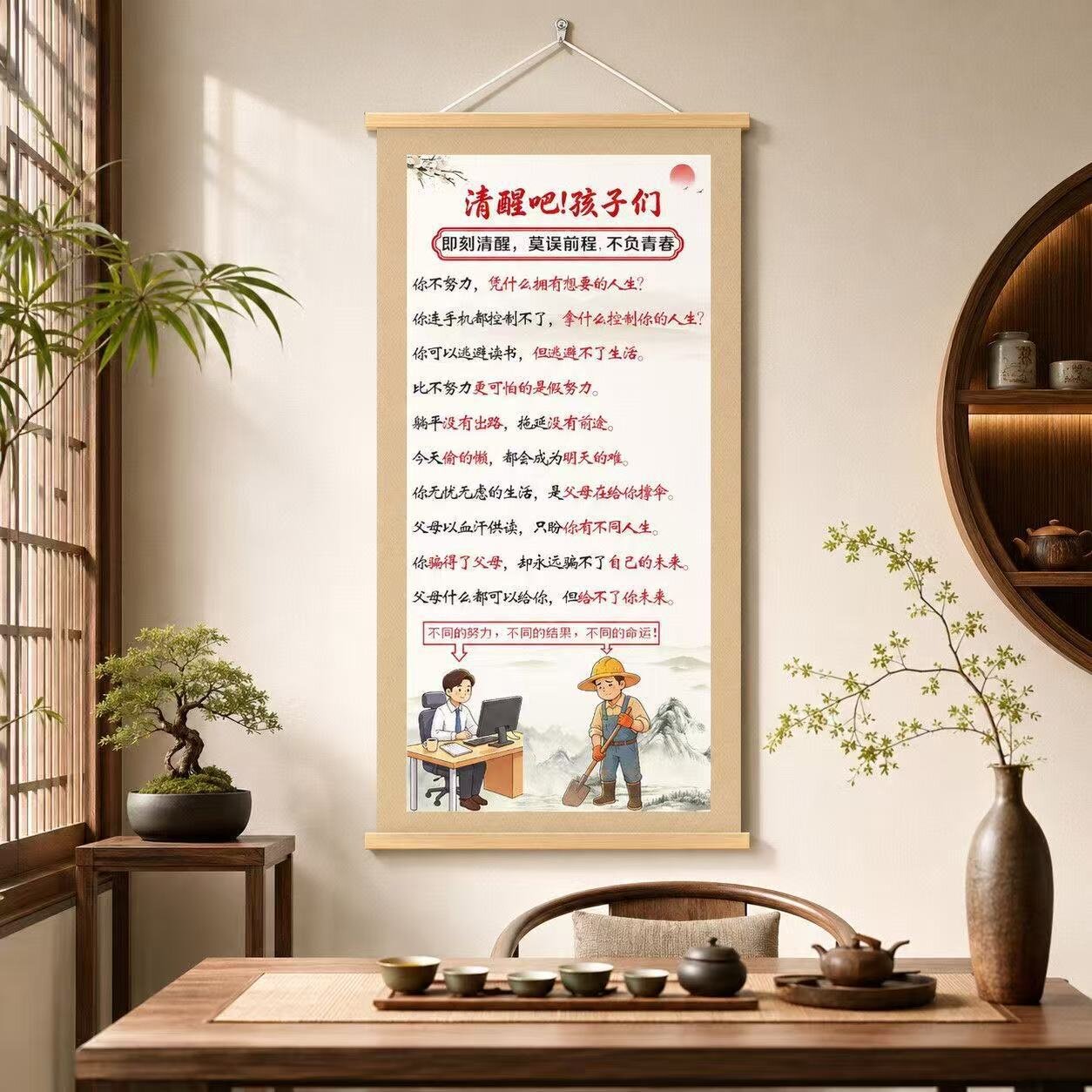 清醒吧孩子们挂画激励孩子学习教室学校读书自律劝学励志系装饰画