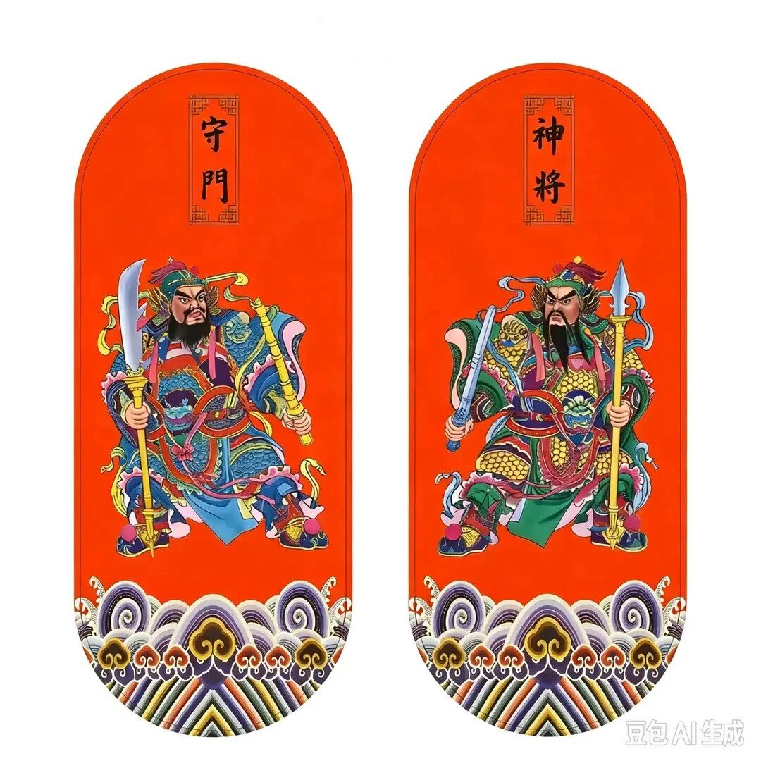 传统门神磁吸门贴秦叔宝尉迟恭画像防水入户对联门画小号迷你版