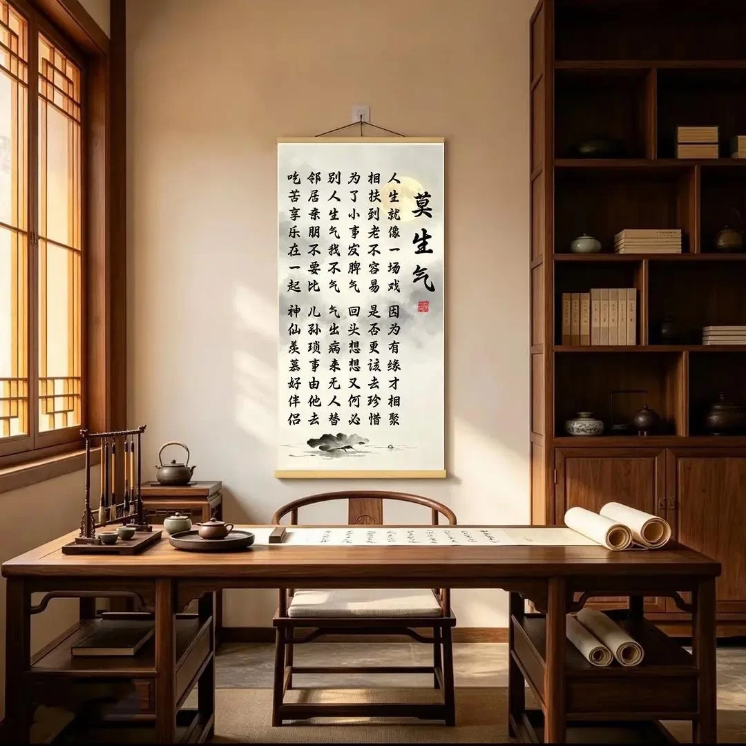 莫生气口诀字画客厅玄关背景墙装饰官图书房办公室书法卷轴字画