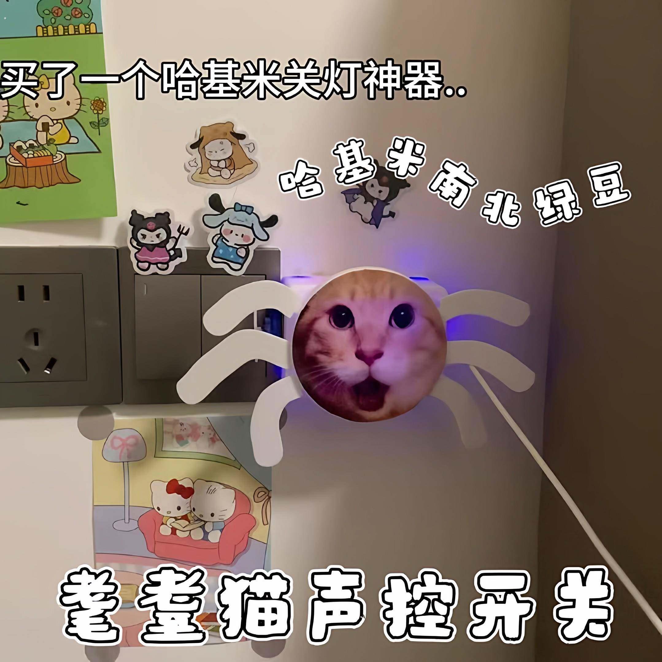 哈基米声控开关宿舍家用语音控制蜘蛛造型耄耋老猫搞怪开关灯神器