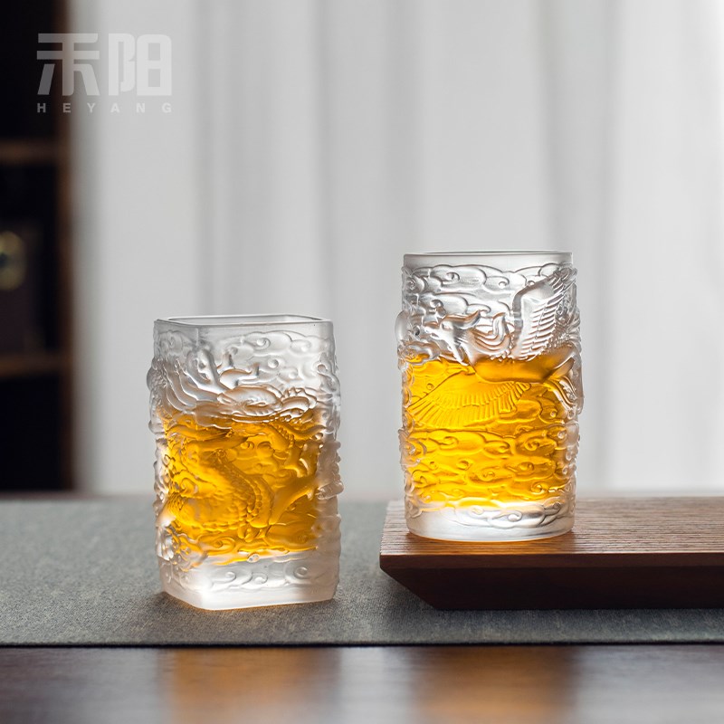 禾阳水晶玻璃龙凤主人杯个人专用家用会客琉璃品茗杯功夫茶喝茶杯