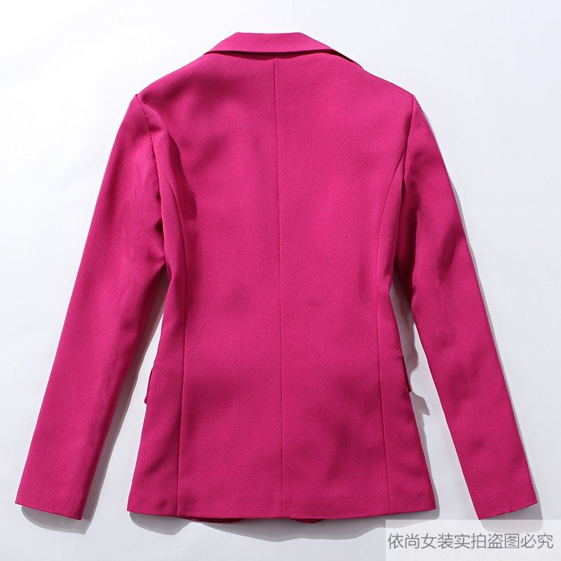 小西服女2021秋冬款时尚修身套装女气质玫红色西装套装裤子两件套