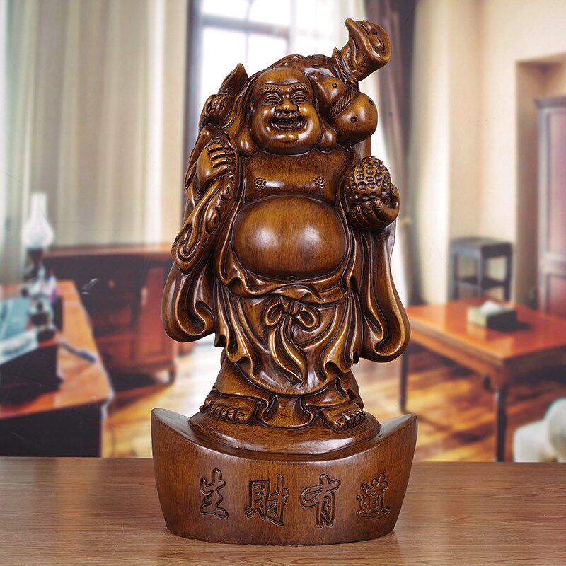 弥勒佛摆件实木雕塑笑佛像家居客厅招财中式工艺品办公室开业礼品