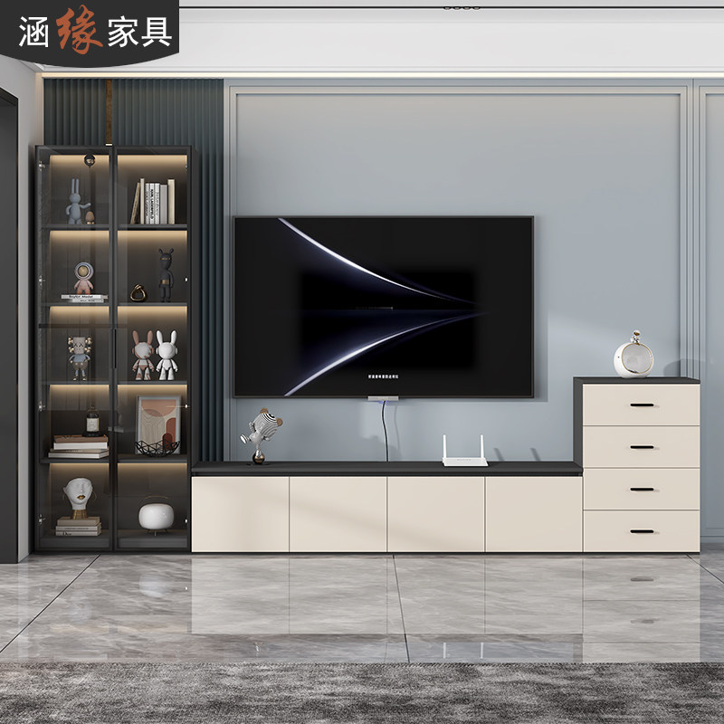 轻奢落地电视柜客厅家用高款储物柜边柜斗柜小户型墙壁柜组合定制