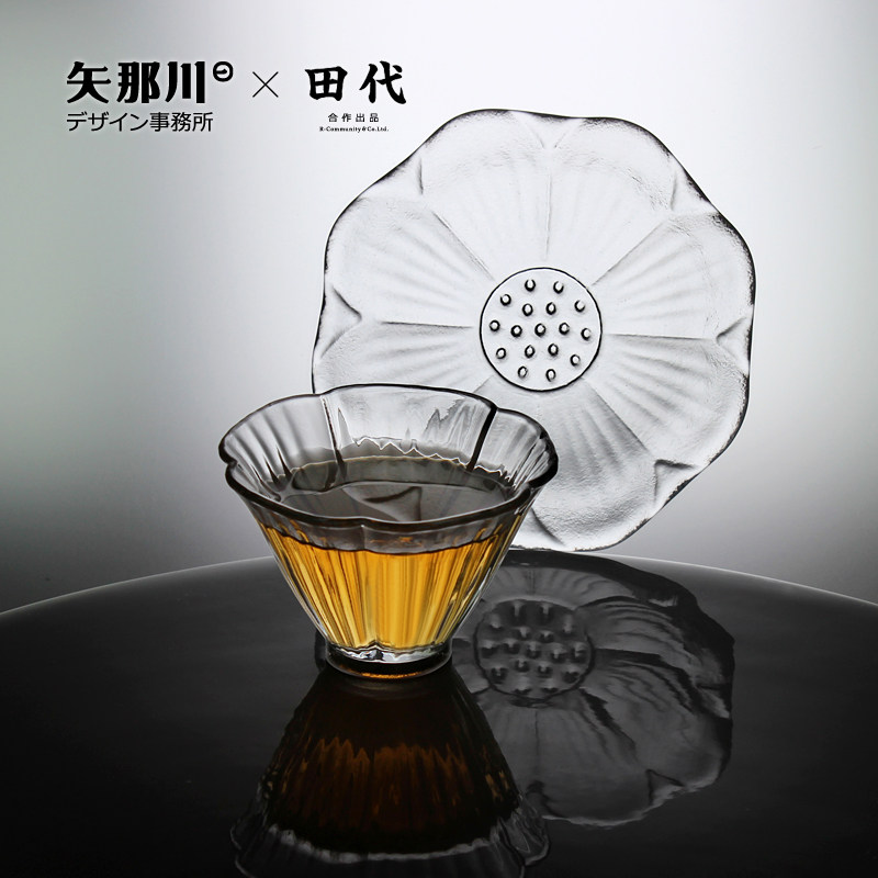 芙蓉碟托玻璃茶杯耐热高颜值功夫茶道茶具带底托品茗杯主客小品杯图片