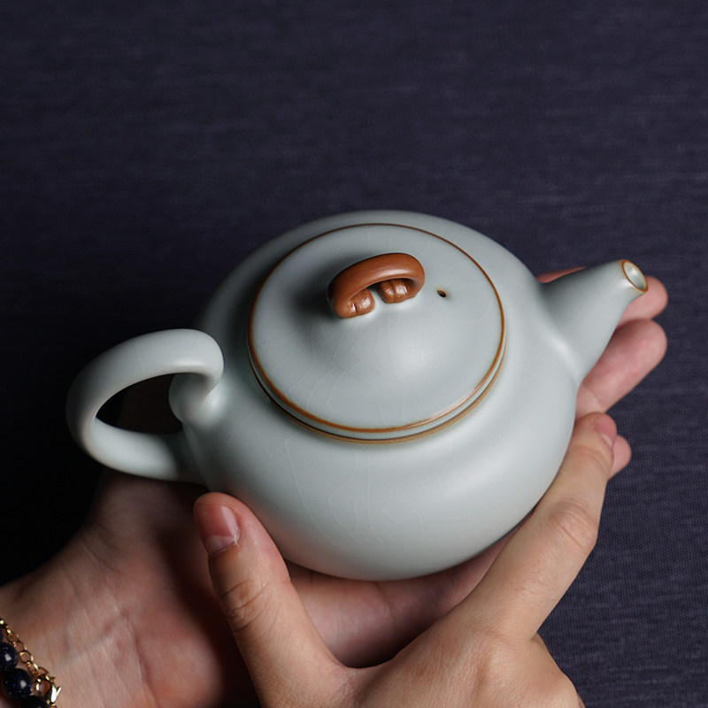 汝窑茶壶单壶开片可养原矿陶瓷景德镇汝瓷冰裂釉青瓷礼盒装纯手工