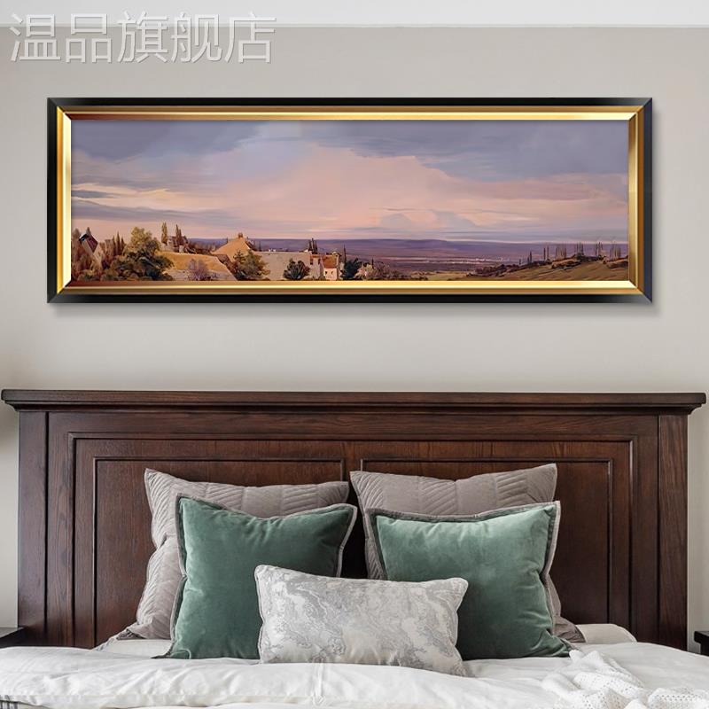新款美式床头卧室装饰画主卧房间客厅横幅复古壁画大芬油画村2022