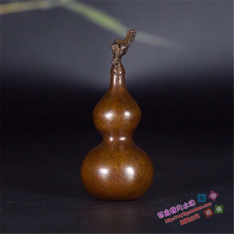实心纯铜手工仿古紫铜包浆茶宠小物件葫芦案头把玩件盖置茶道摆件