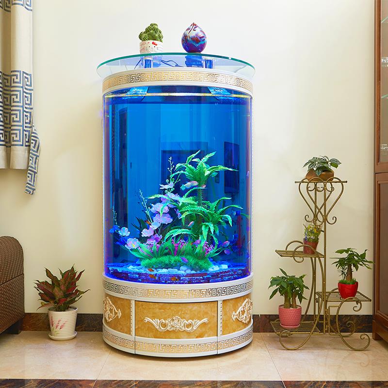 半圆简约欧式家用中大型水族箱客厅靠墙玻璃圆弧形免换水生态鱼缸