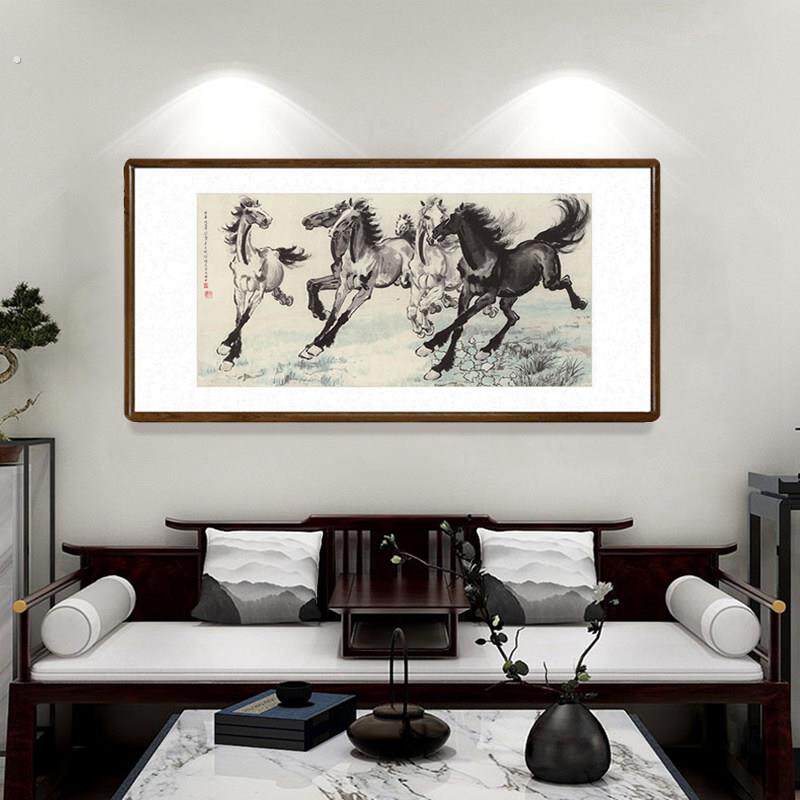 徐悲鸿六骏图国画新中式客厅背景墙装饰画办公室马到成功横版字画