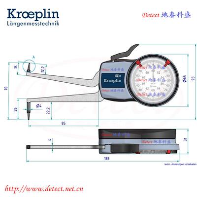 式德国KROEPLIN内径量卡规H250针盘内测卡规5H250测0-70mm