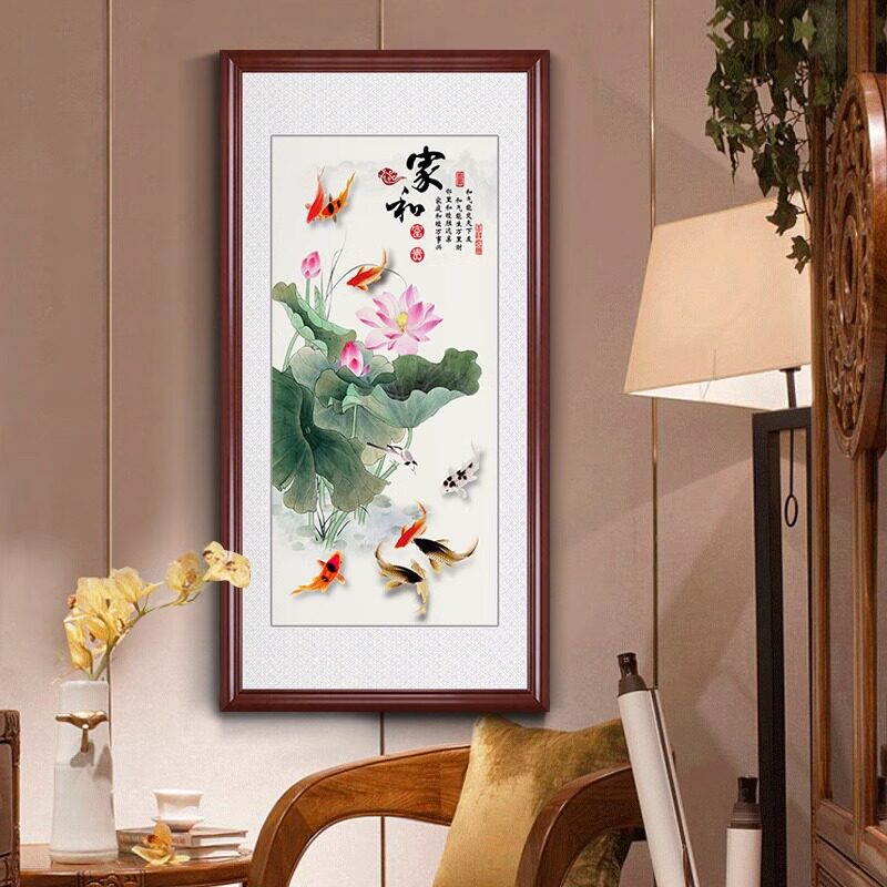 新中式九鱼图装饰画 玄关中式风格挂画 手绘国画风设计