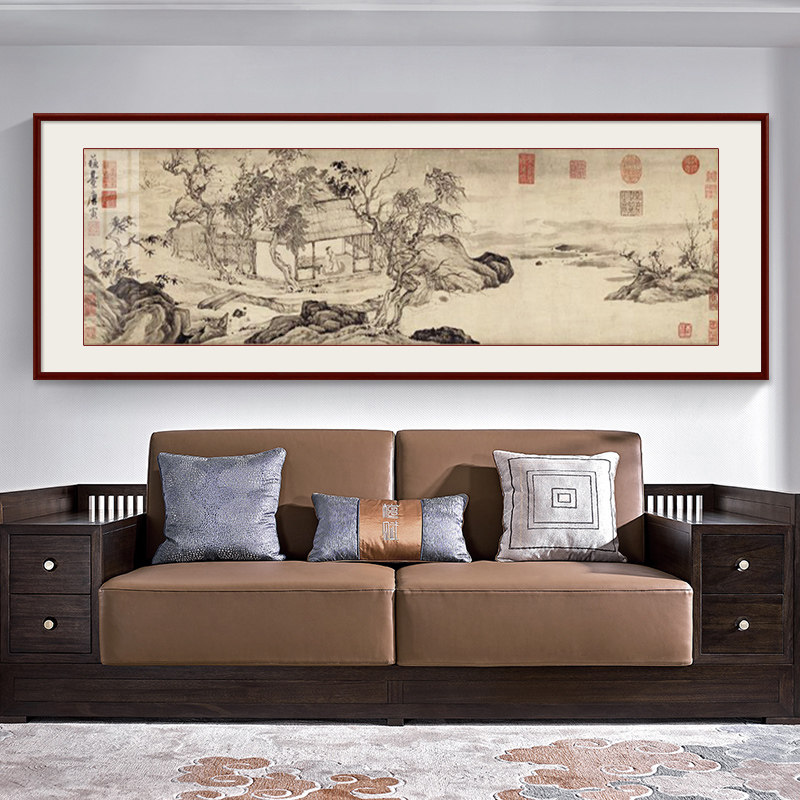 唐寅山水画客厅挂画国画中式沙发背景墙装饰画办公室壁画古画名画