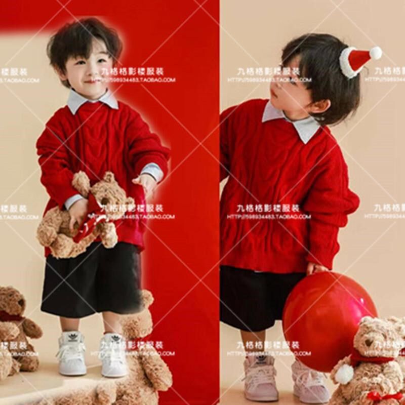 影楼拍照新年毛衣男童圣诞主题儿童演出服幼儿园表演舞台走秀服装