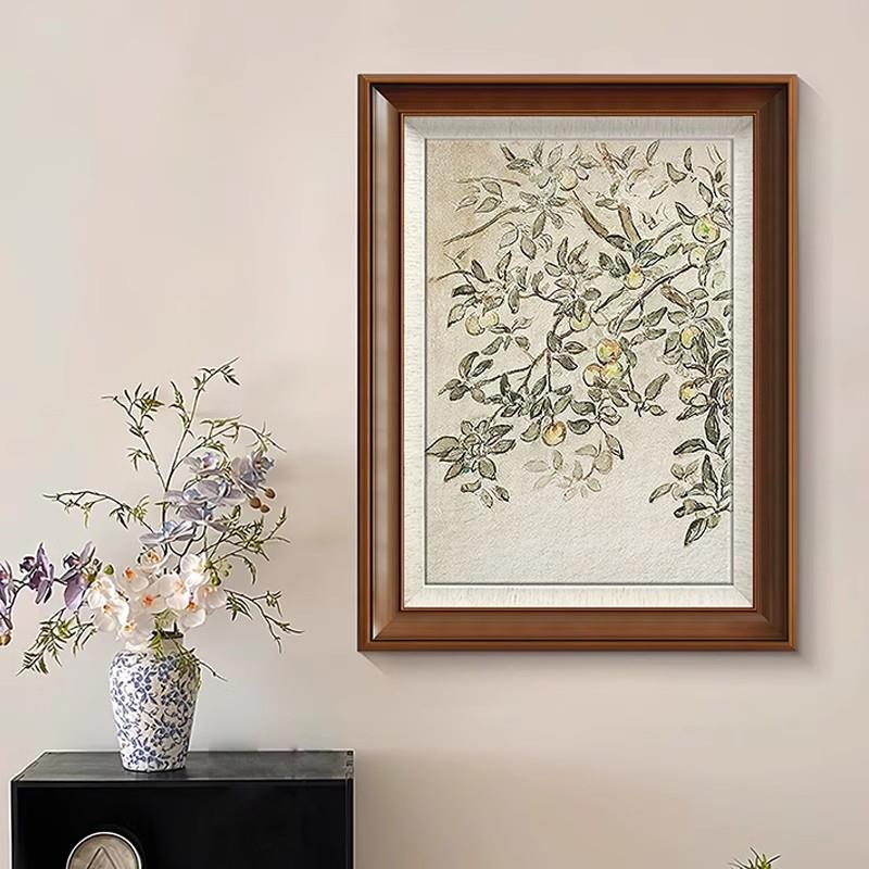 《平安果》法式中古风挂画线稿素描装饰画高级感肌理画美式壁画