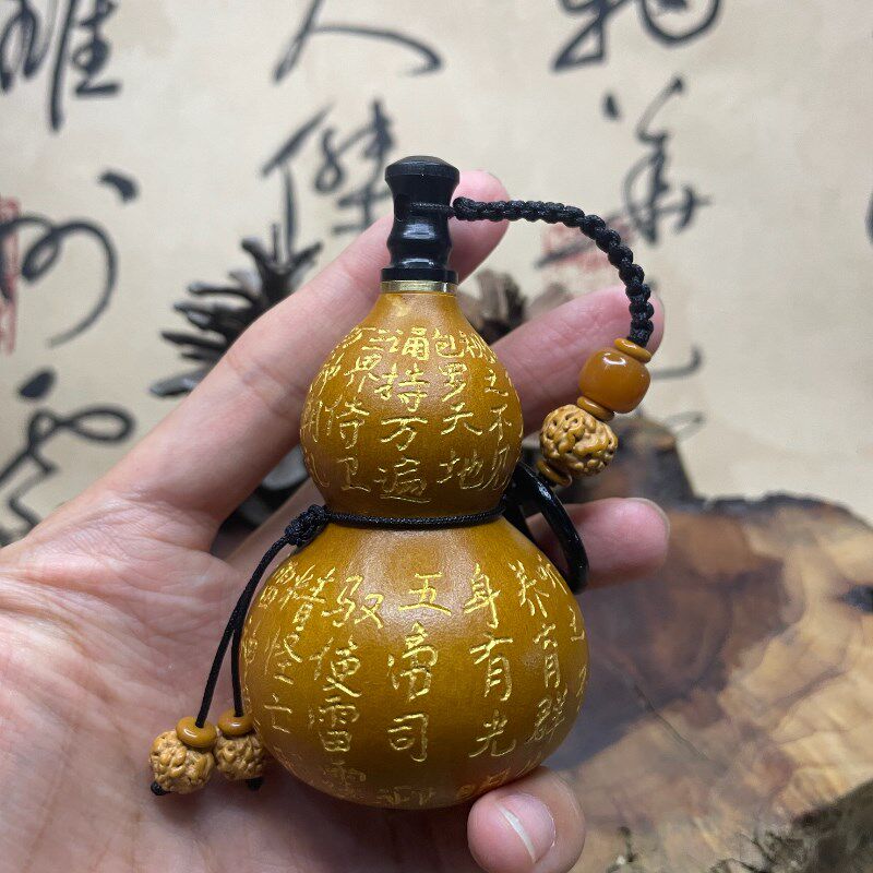 道系酒葫芦金光神咒手工刻开口装水小葫芦车挂件摆件工艺品器物