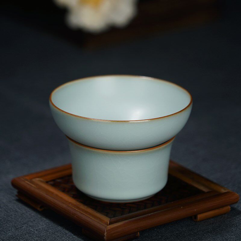 汝窑公道杯茶漏组合套装景德镇茶海复古茶具配件陶瓷聆听茶漏组合