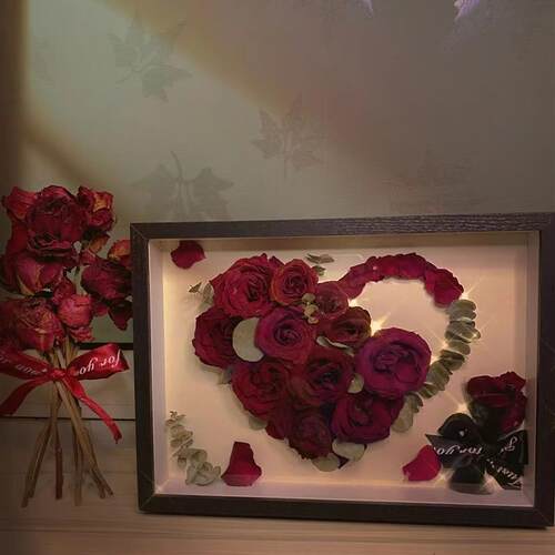 玫瑰真花干花相框摆台装饰diy材料包手工情人节生日礼物送人女朋