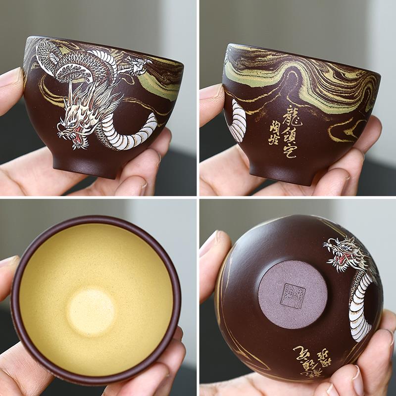 杯中乾坤 名家紫砂品茗杯陶岭张小岭十二生肖套装泥绘杯功夫茶杯