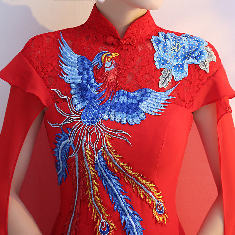 新款改良长款中国风连衣裙优雅大披风走秀旗袍演出服舞台表演服装