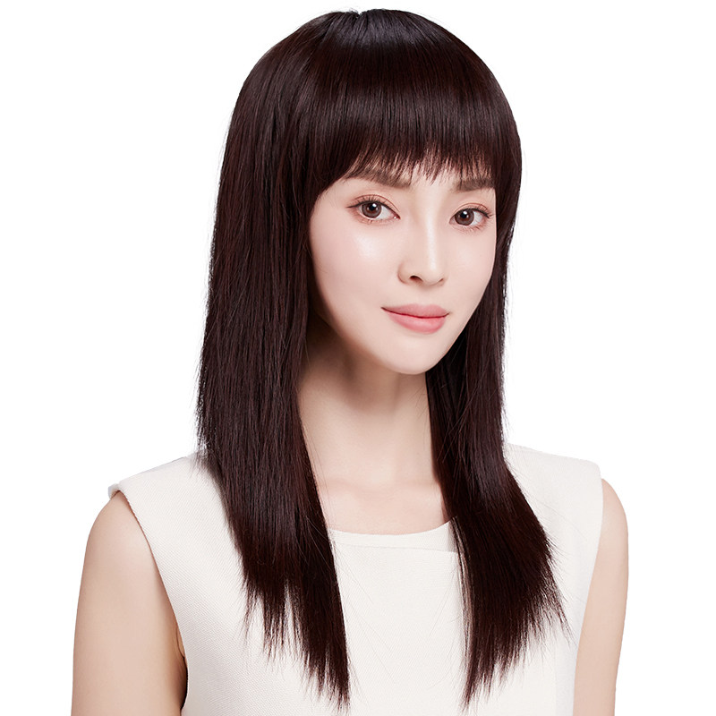 假发女长发自然齐刘海全头套长直发中长发逼真时尚女士真发斜刘海