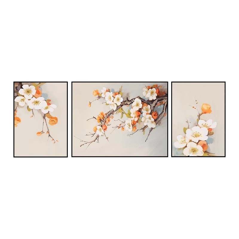 大芬村油画客厅装饰画肌理花卉高档沙发背景墙壁画高级感三联挂画