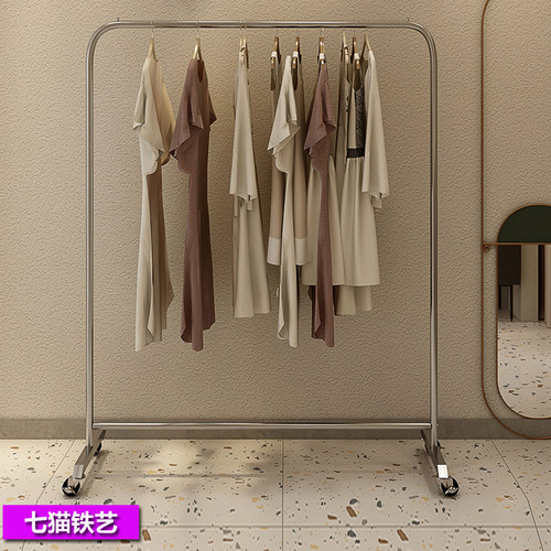 不锈钢服装店展示架落地陈列店铺专用女装挂衣架单杆货架婚纱银色
