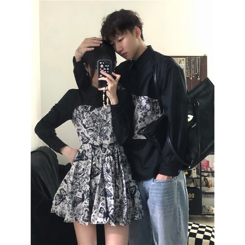 中国风情侣装秋季小众设计感韩版潮流显瘦改良新中式旗袍一裙一衣