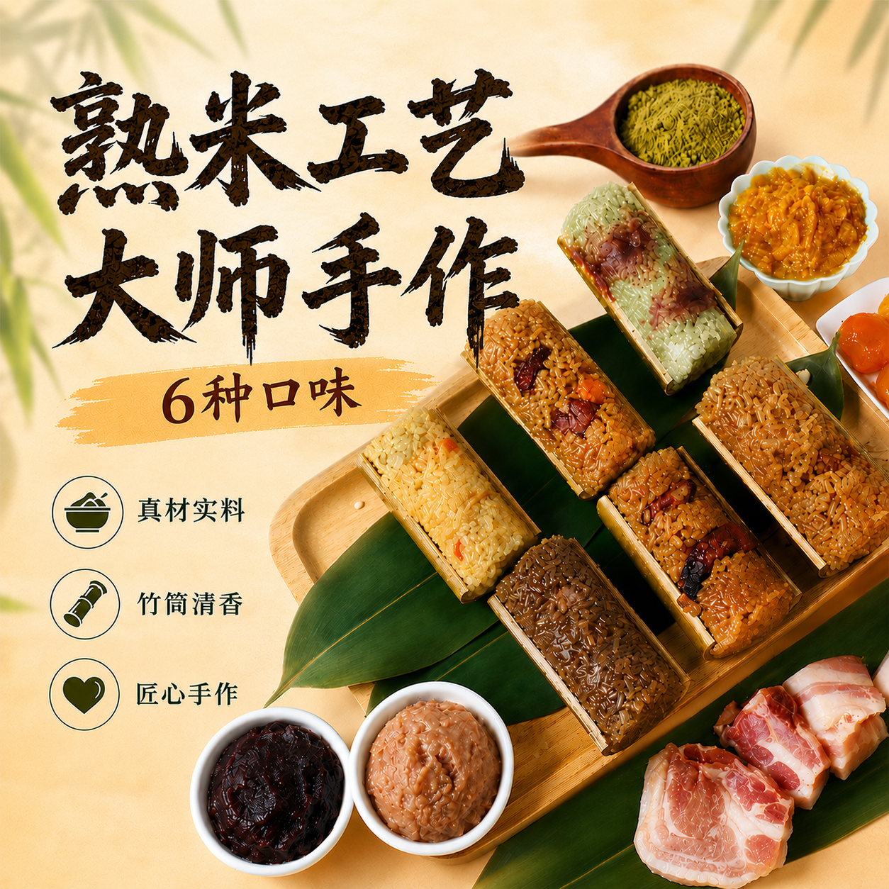 哆伊点竹筒粽蛋黄粽全家福多口味甜咸粽子组合130g*8只早餐即食