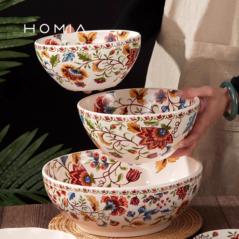 HOMIA野花釉下彩陶瓷餐具套装家用吃饭碗面碗大汤碗菜盘子碗碟